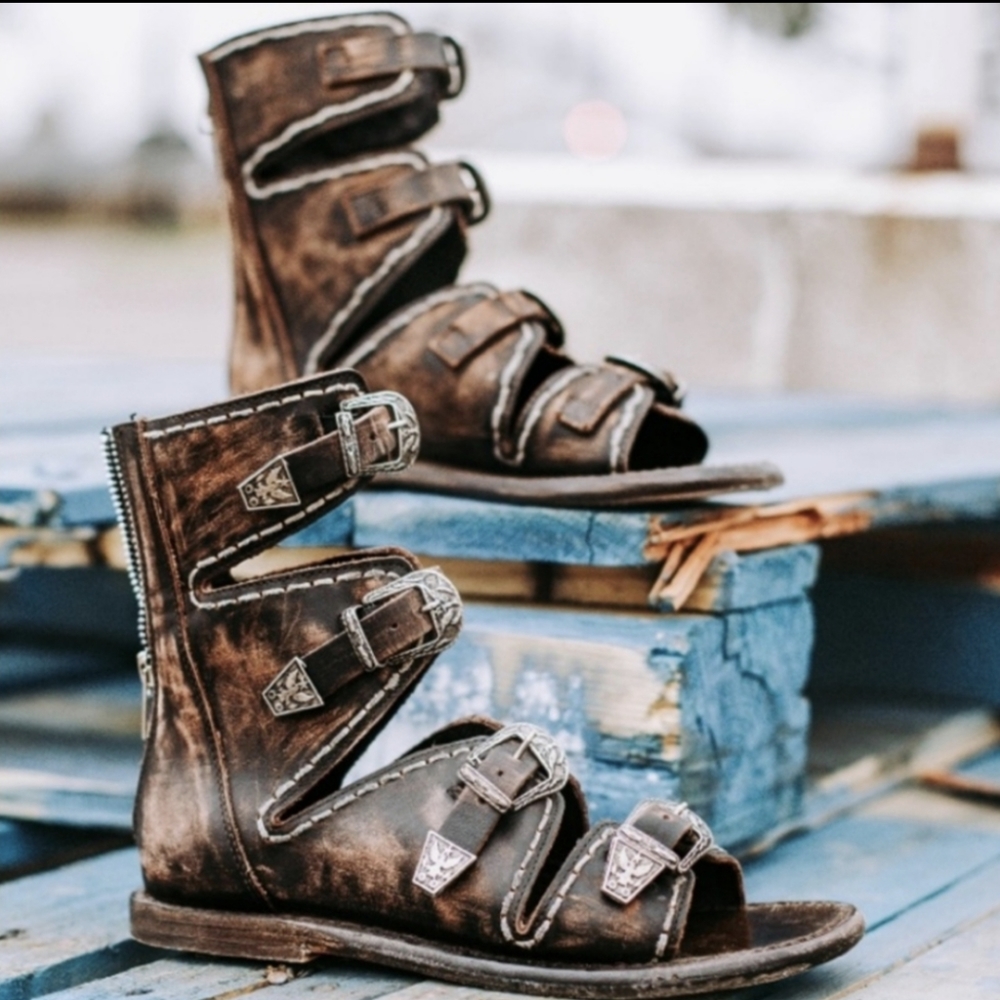 FreeBird CLEOPATRA Distressed Brown Sandals in size 8 - Picture 3 of 16